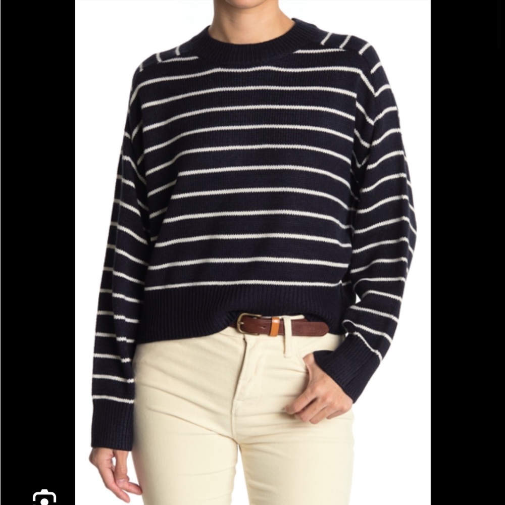 TRUTH BY REPUBLIC Black and White Striped Crewneck Sweater
